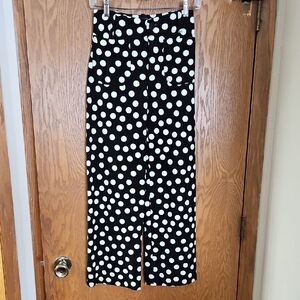 Maeve Black Wide-Leg Pants with White Polka Dots